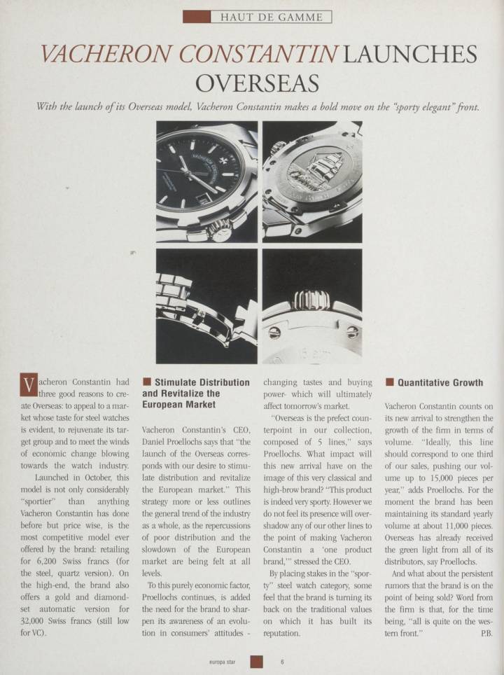 El lanzamiento del Overseas de Vacheron Constantin en 1997.