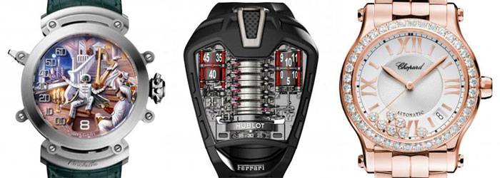 De Izquierda a Derecha: Bulgari «Commedia Dell Arte» - Hublot «MP-05 LaFerrari» - Chopard «Happy Sport Medium Automatic» 