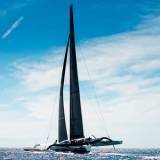 6 y 7 de Agosto, Lorient, Francia: el Maxi Spindrift 2 durante la segunda sesión de entrenamiento en alta mar.