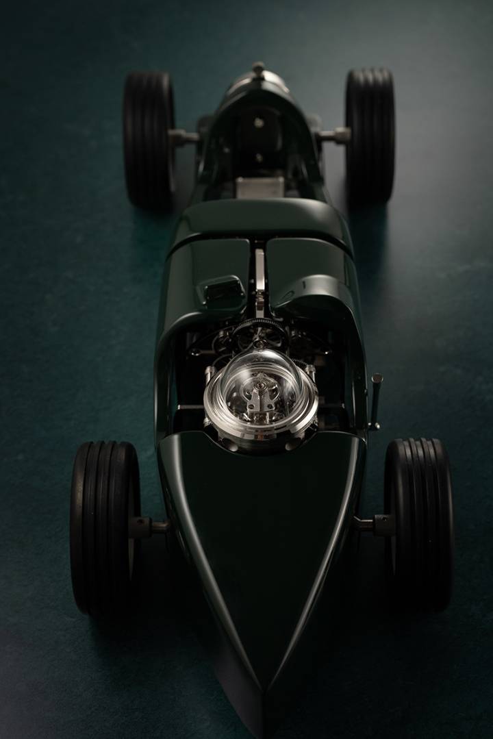 Pulling the handbrake on the T35 releases the V8 engine to reveal a hidden cigar lighter.