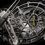 Vista de cerca del movimiento del reloj