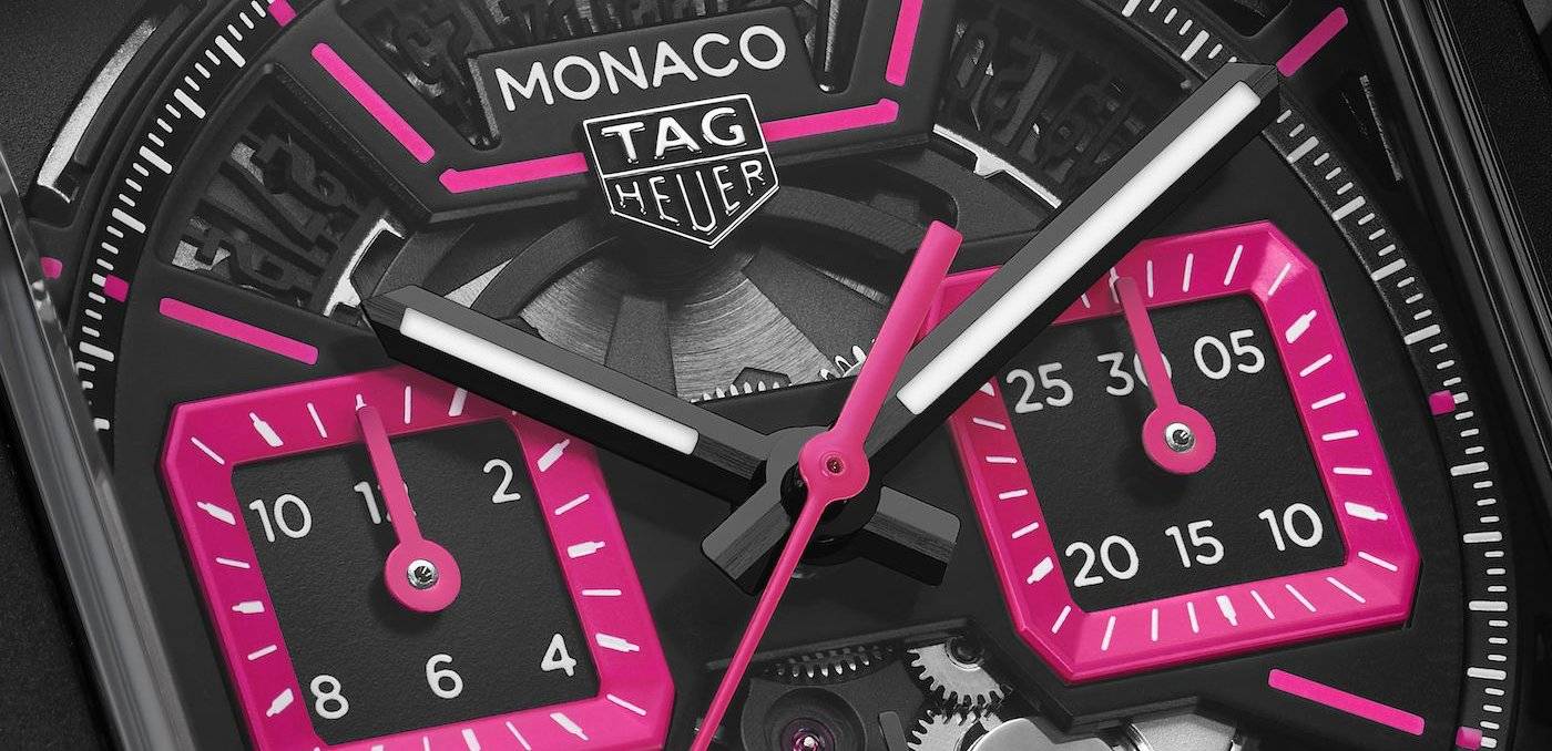 Cronógrafo TAG Heuer Monaco con esfera esqueletizada rosa