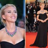 Scarlett Johansson luciendo un collar de Alta Joyería & y unos magnificos pendientes de la colección Flora de Bulgari