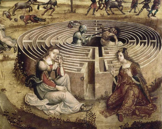 Una interpretación medieval del Minotauro, Téseo y el Laberinto