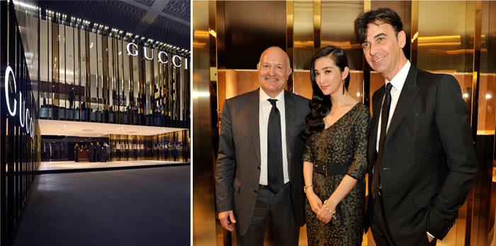El CEO de Patrizio di Marco y el CEO de Gucci Timepieces & Jewelry, Michele Sofisti con Li Bingbing