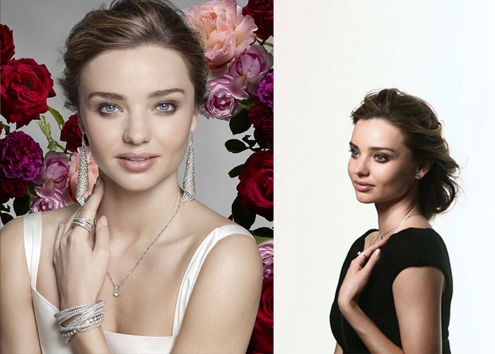 Izquierda: Fotografía de la nueva campaña de Swarovski mostrando a Miranda Kerr - Derecha: Miranda Kerr durante la sesión fotográfica con Nick Knight