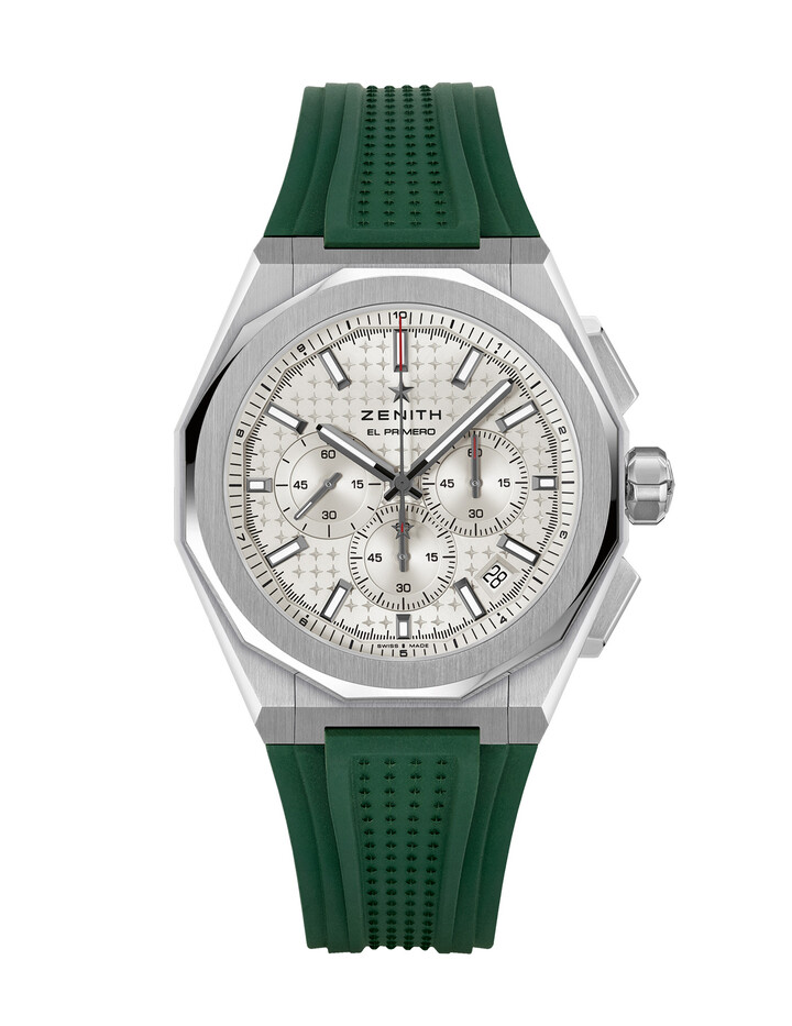 Al igual que en el modelo automático Defy Skyline y su homólogo esqueletizado, Zenith continúa ofreciendo la función de 1/10 de segundo, ahora en forma de cronógrafo de 1/10 de segundo en el Defy Skyline Chronograph. Esta proeza mecánica es el resultado de la frecuencia de alta frecuencia del calibre El Primero 3600 de 5 Hz (36 000 vibraciones por hora), visible a través de la parte posterior de la pantalla. Su masa oscilante abierta en forma de estrella con cuerda bidireccional proporciona de manera eficiente una reserva de marcha de 60 horas.