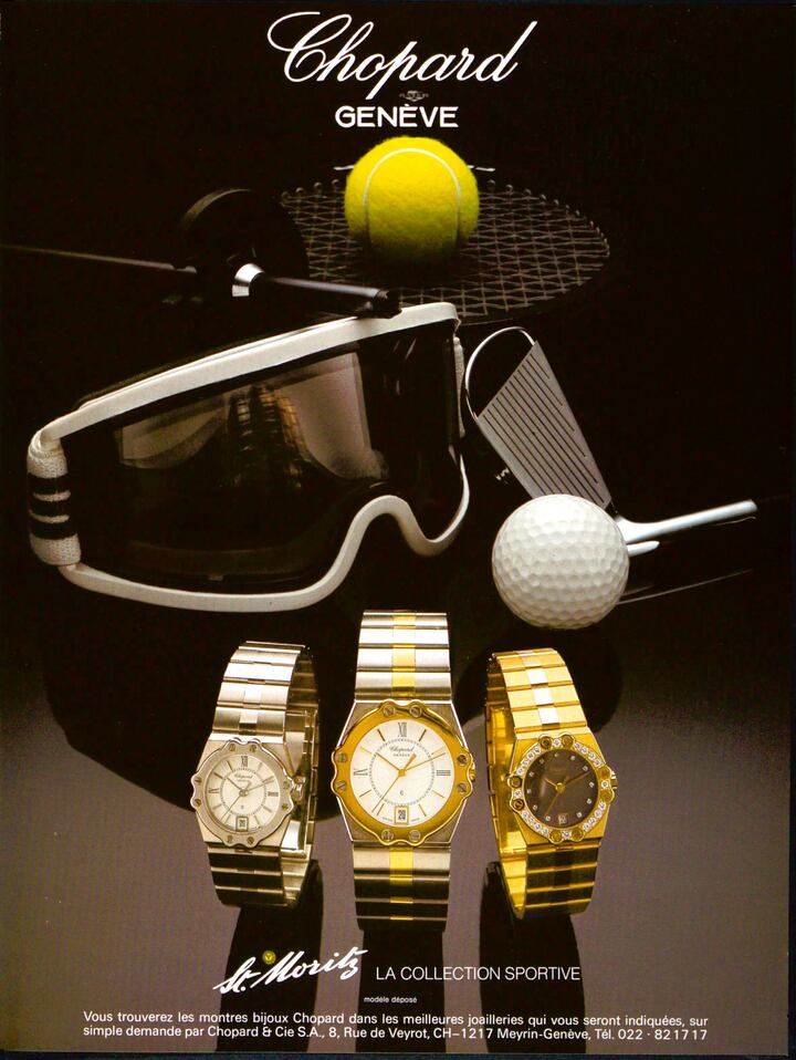 El St. Moritz fue el reloj deportivo de lujo de Chopard para la década de 1980 (y daría lugar a la actual colección Alpine Eagle).
