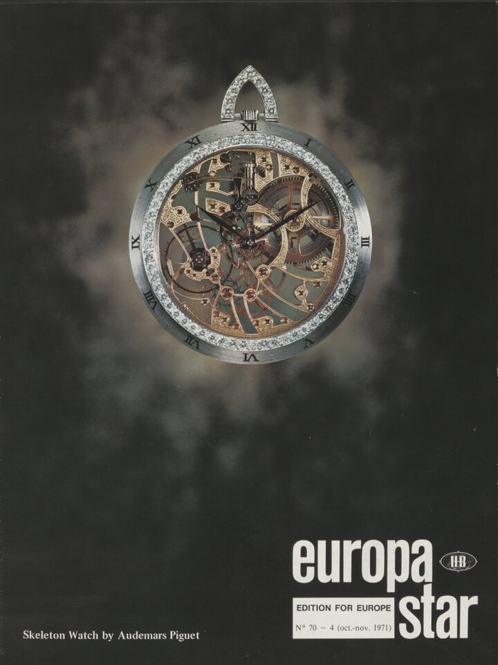 Los años setenta marcaron el comienzo de la transición de la relojería Suiza hacia una consolidación de los jugadores en el lugar bajo el efecto de la competencia extranjera. Esta portada de Europa Star muestra una creación de Audemars Piguet, solo unos años antes de la aparición del Royal Oak, el sorprendente símbolo de los años Setenta.
